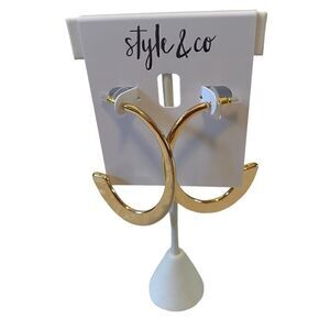 Style & Co. Bright Hammered Gold Toned Large Oval Open Hoops.